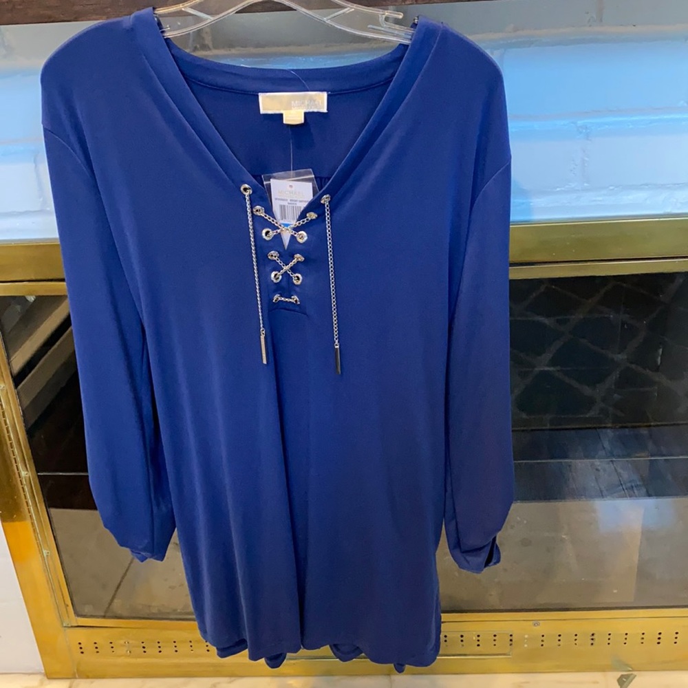 NWT XL Michael Kors blue Shaphire loose belted top